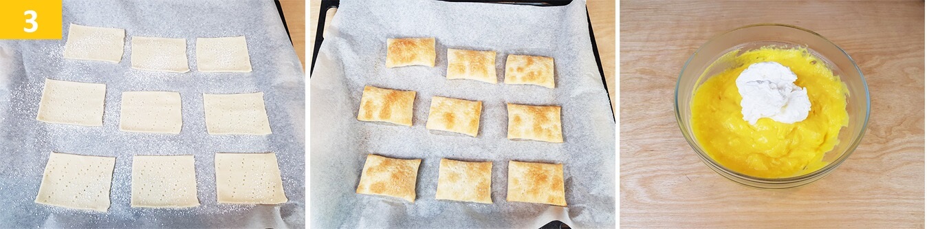 Bucherellare, Spolverizzare con Zucchero a Velo quadrati di Sfoglia