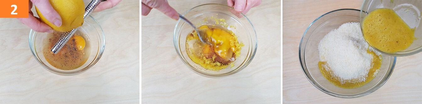 In una seconda ciotola rompete e sbattete le uova