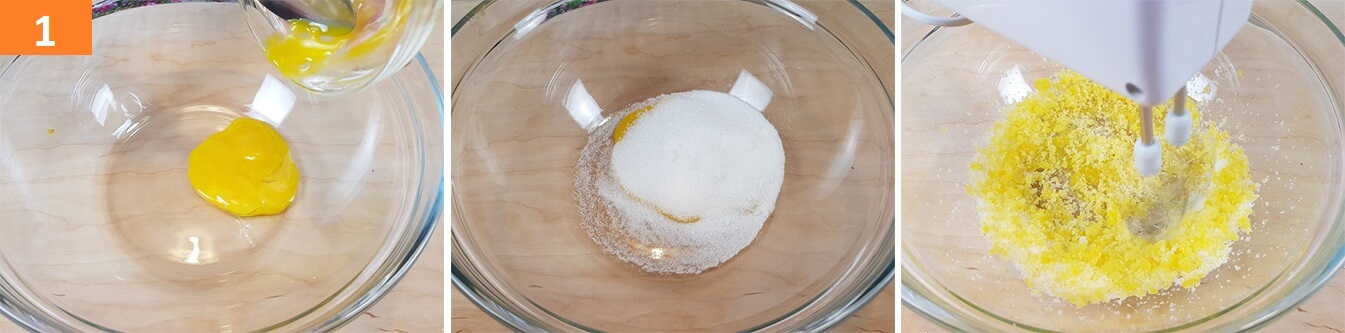 Sbattete i tuorli d’uovo con lo zucchero